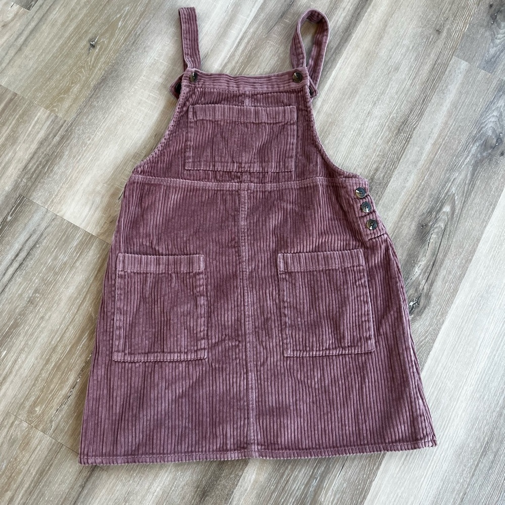 corduroy blush pink overall dress